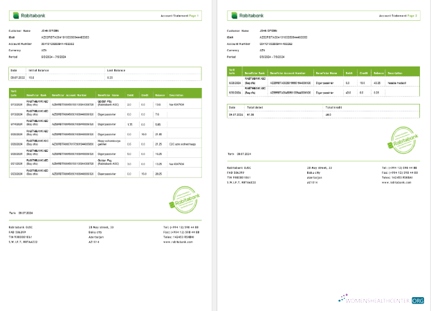 Download Azerbaijan Rabitabank bank statement 2 pages word